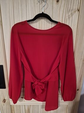 Boohoo Red Long-Sleeve Tie-Back Blouse